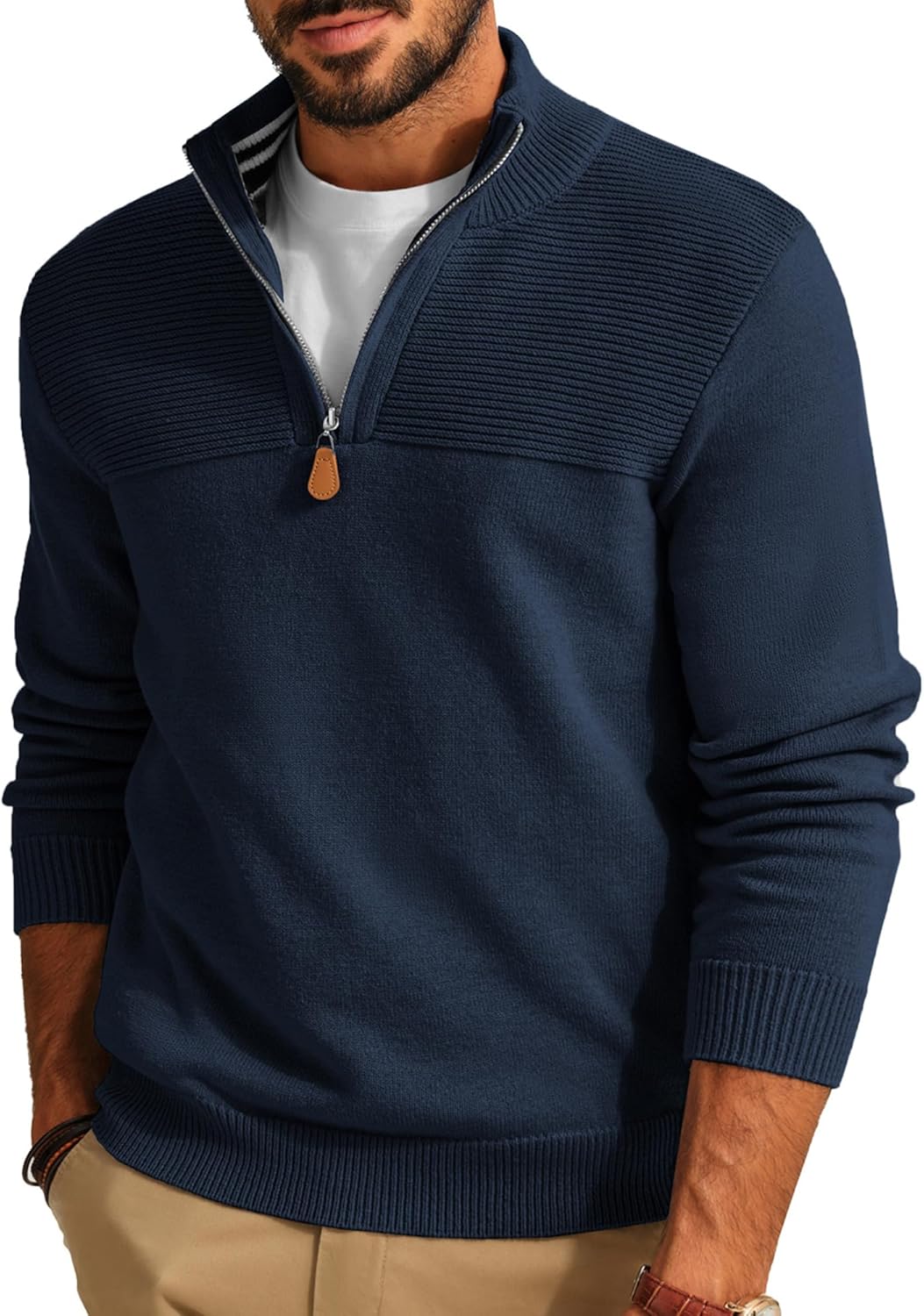 PJ PAUL JONES Men's Quarter Zip Sweater Slim Fit Casual Pullover Sweater Mock Neck Polo Sweaters