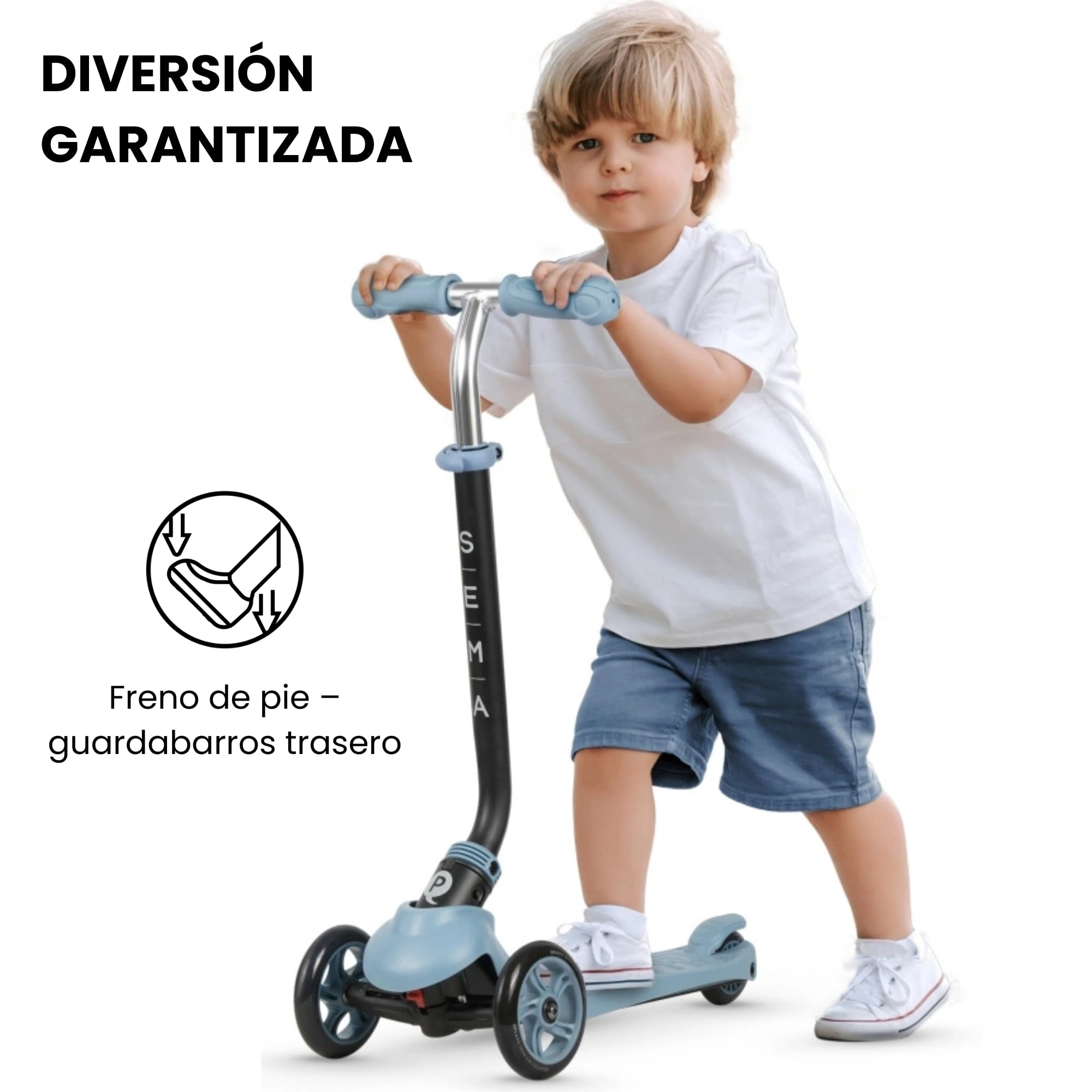 Qplay SEMA Patinete 3 en 1 para Niños, Correpasillos y Patinete Evolutivo, Modo Empuje Parental, Manillar Ajustable, Ruedas de Goma Sin Pinchazos, Freno Trasero, 36-72 Meses