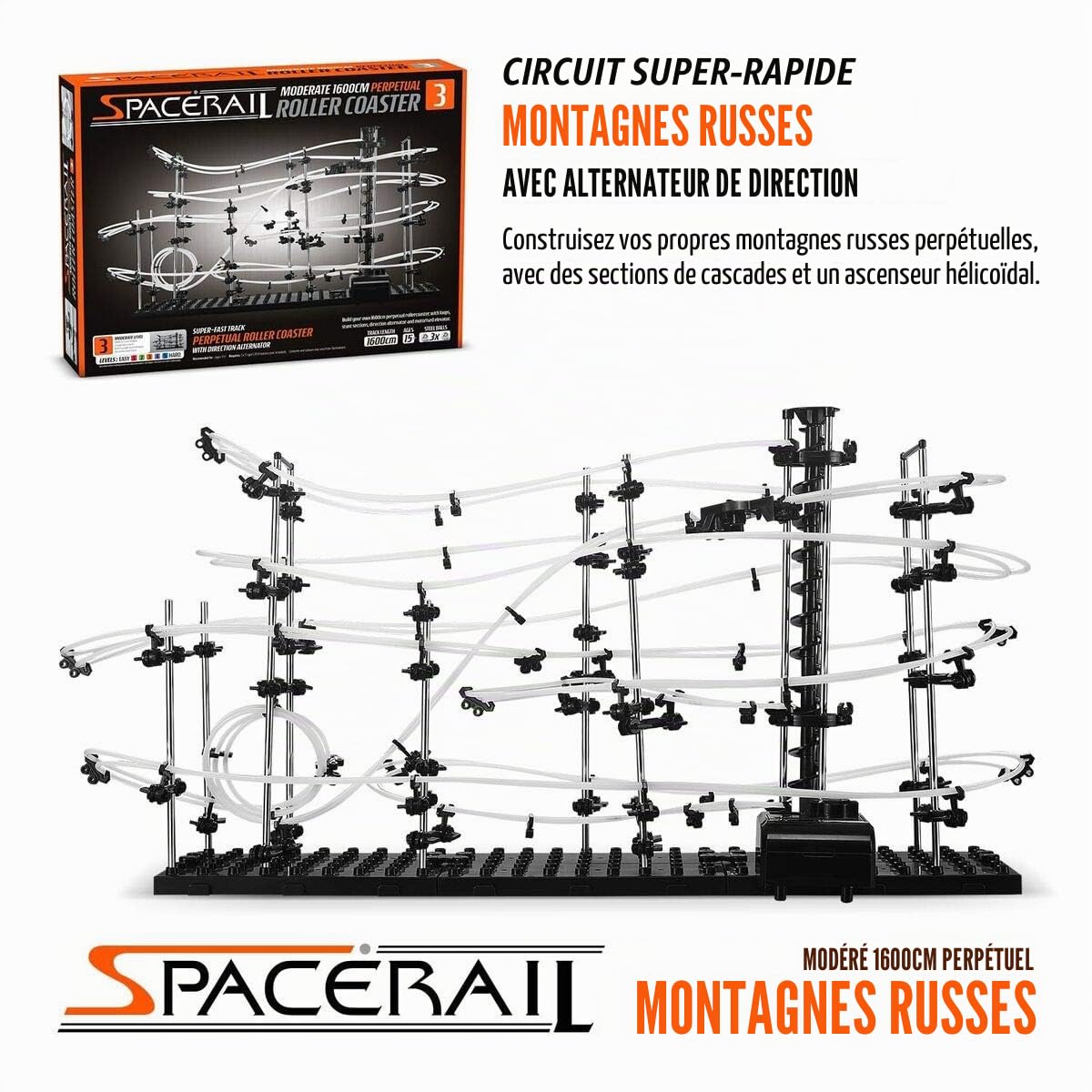 CKB LTD SpaceRail Niveau 3 Montagnes Russes perpétuelles Rollercoaster, Course de Montagnes Russes en marbre Gadget Kit de Construction de Piste de marbre Bricolage