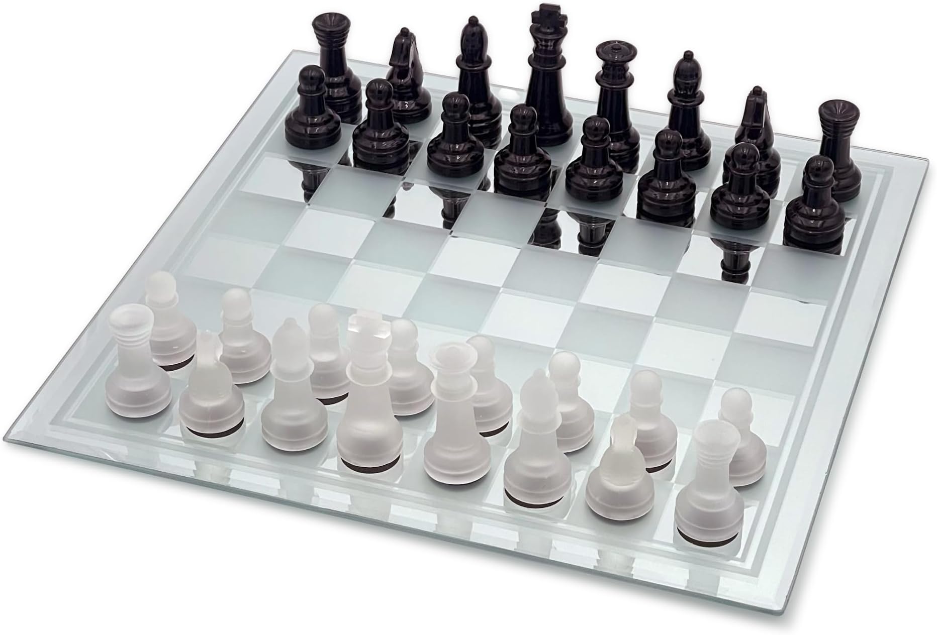 CHH Avant-Garde Black Frosted Glass Chess Set with Mirror Board