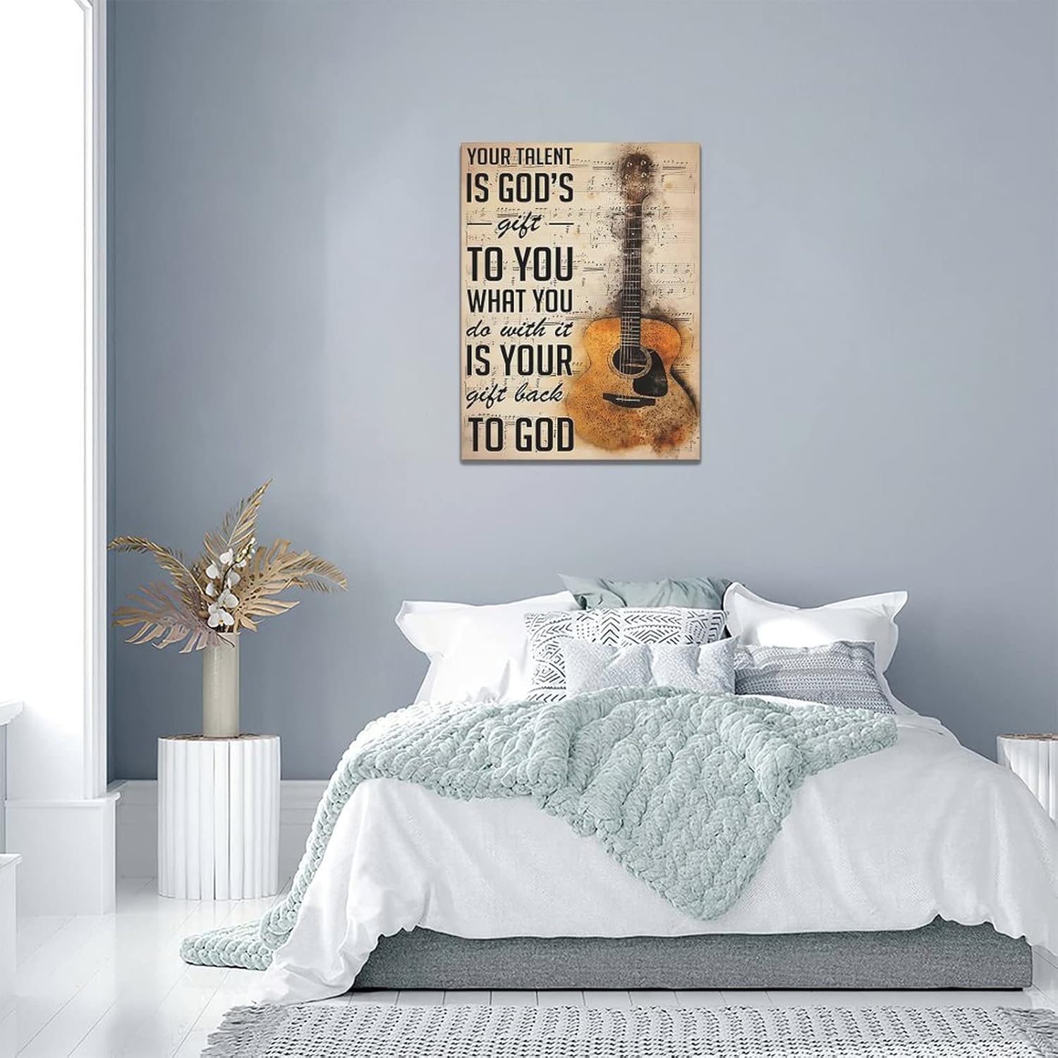 Tourrest Vintage Guitar Wall Art - Music Notes, Quotes Canvas Painting, Retro Decor, Framed Artwork for Bedroom, Dormitory - 12"x16"