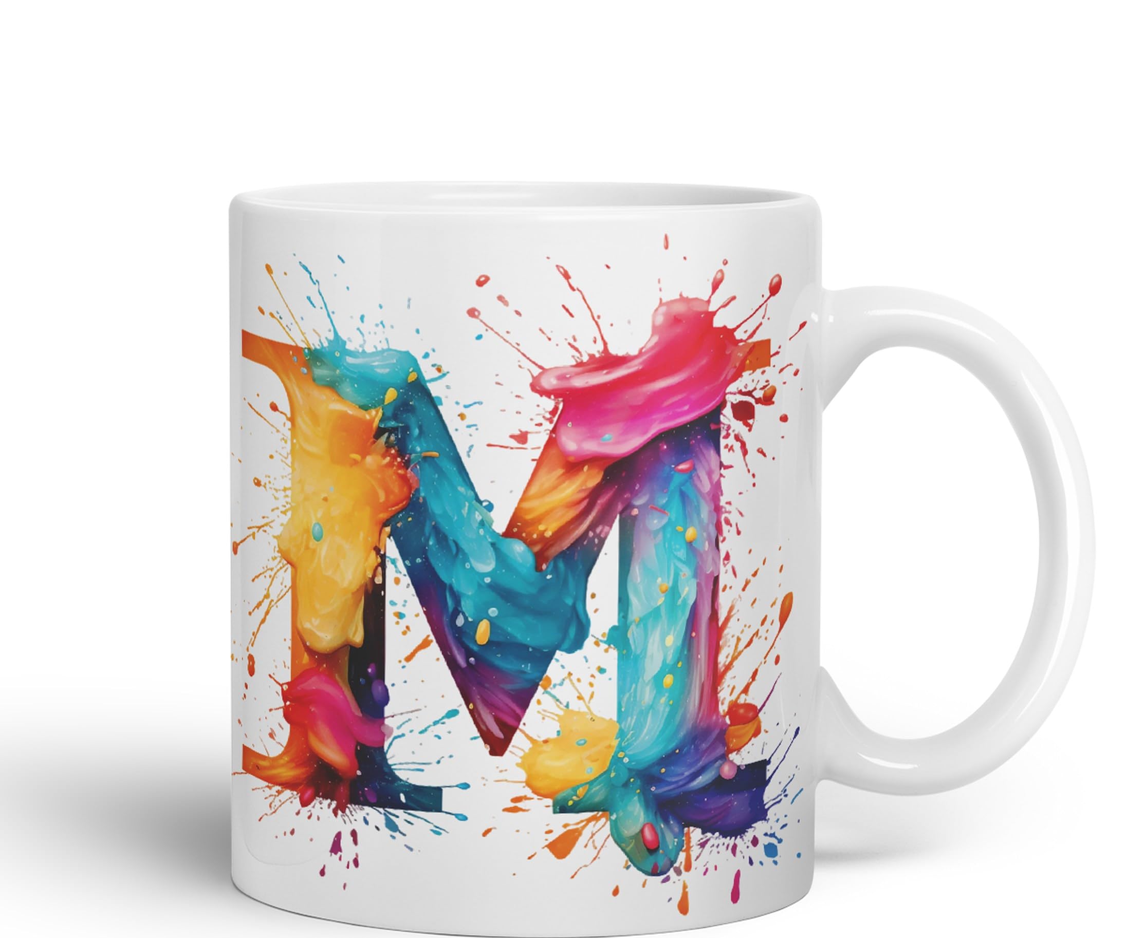 Vixar Letter M Mug, Alphabet Letter M Monogram Watercolour Ceramic Coloured Mug Cup for Tea Coffee Hot Brew 330ml 11Oz Gift (White) - Image 2