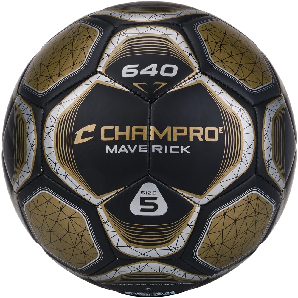 Champro Maverick - Balón de fútbol, Talla 4, Negro, Dorado Vegas