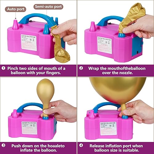 Miniatura 5 de WYLOSUA Bomba eléctrica portátil de doble boquilla para globos, diseño de boquilla doble, modo de empuje hacia abajo y continuo, inflado rápido para