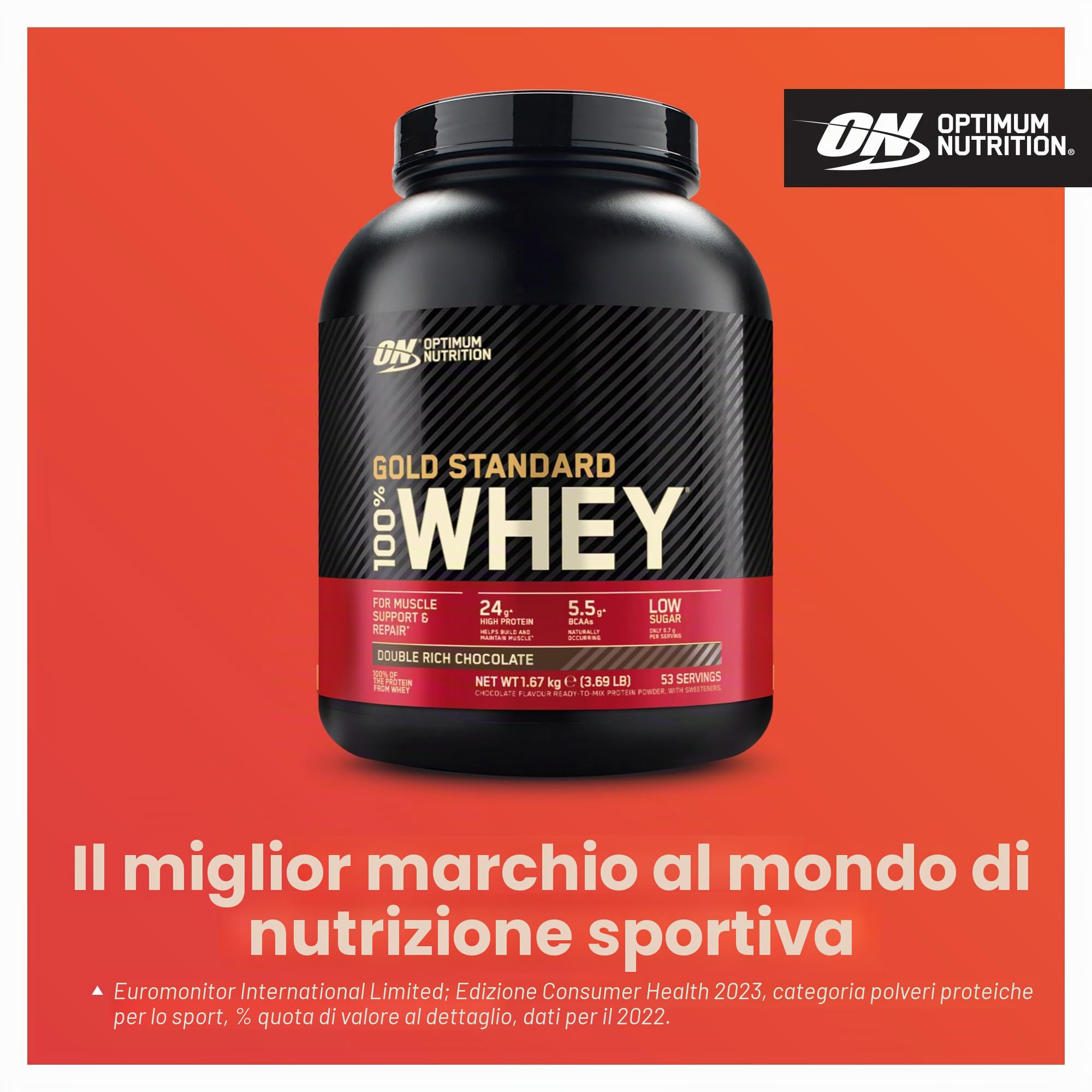 Optimum Nutrition Gold Standard 100% Whey, Proteine in Polvere, Gusto Doppio Cioccolato, 1.62kg, 54 Porzioni