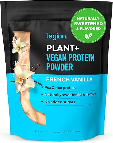Miniatura 1 de LEGION Plant+ proteína vegana en polvo, vainilla, arroz y guisante, mezcla de proteínas a base de plantas. Sin gluten, sin OMG, endulzado y