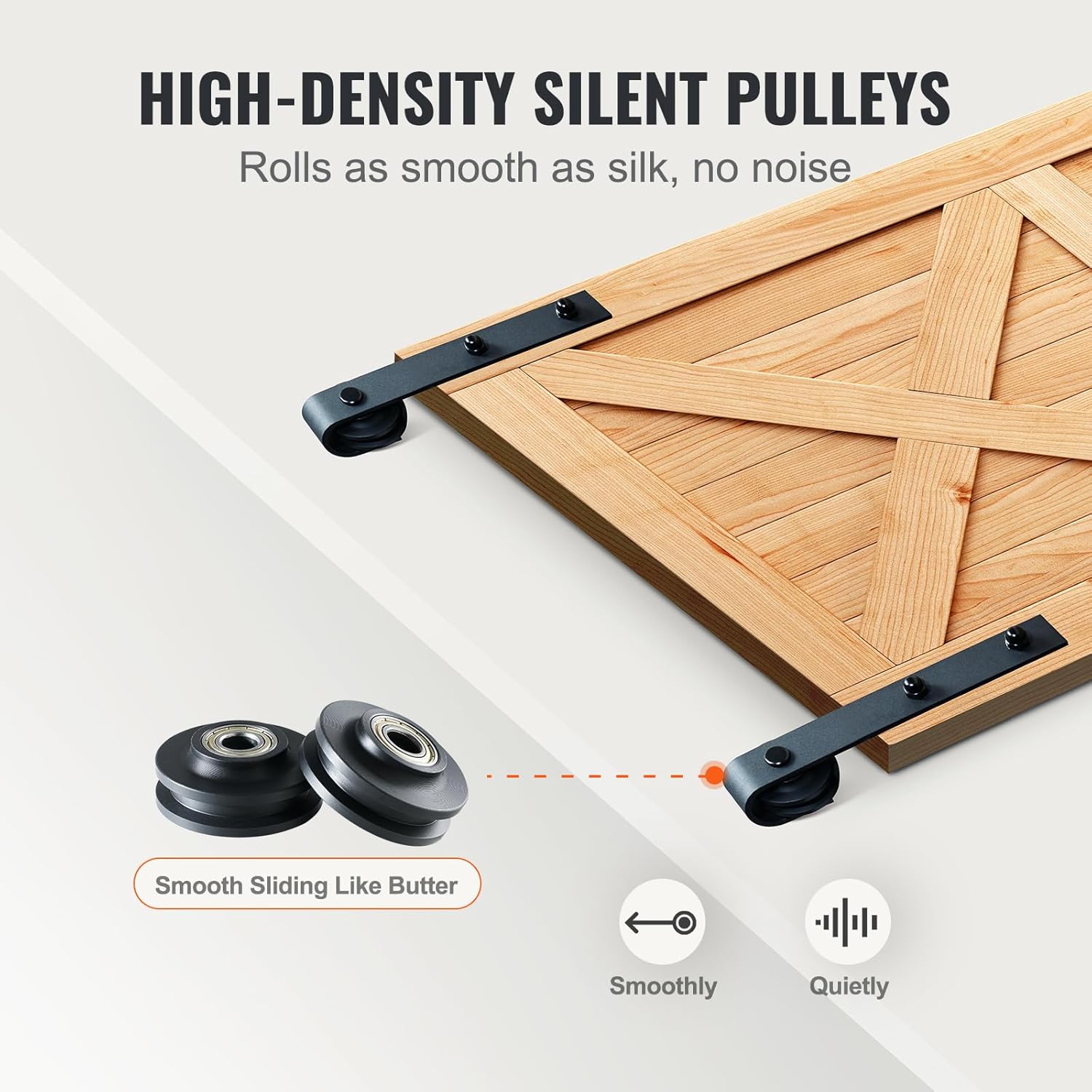 Close-up of VEVOR high-density silent pulleys for barn doors