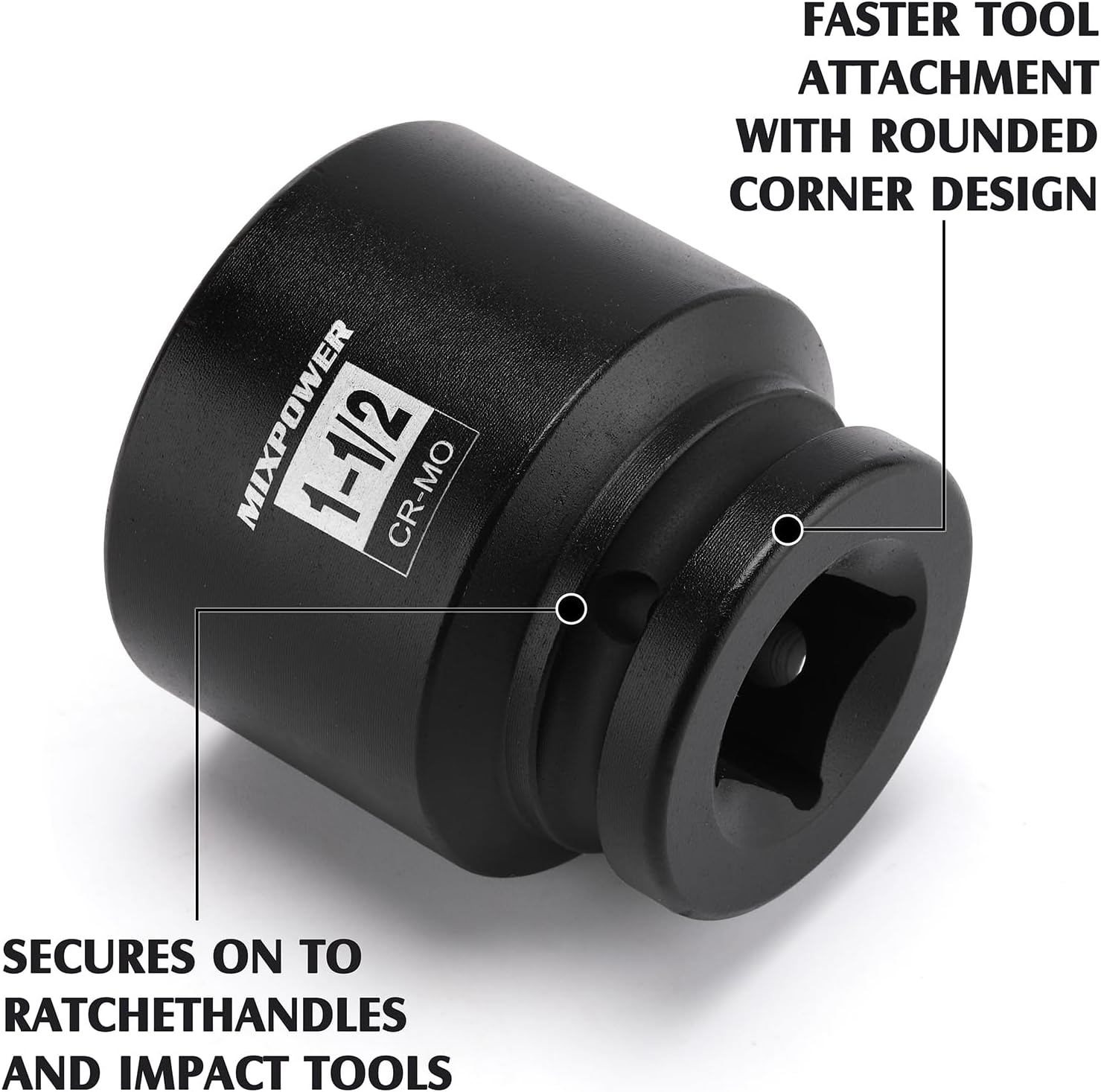 MIXPOWER 3/4" Drive Shallow Impact Socket, CR-MO, 1-1/2", SAE, 6 Point, Axle Nut Impact Grade Socket for Easy Removal