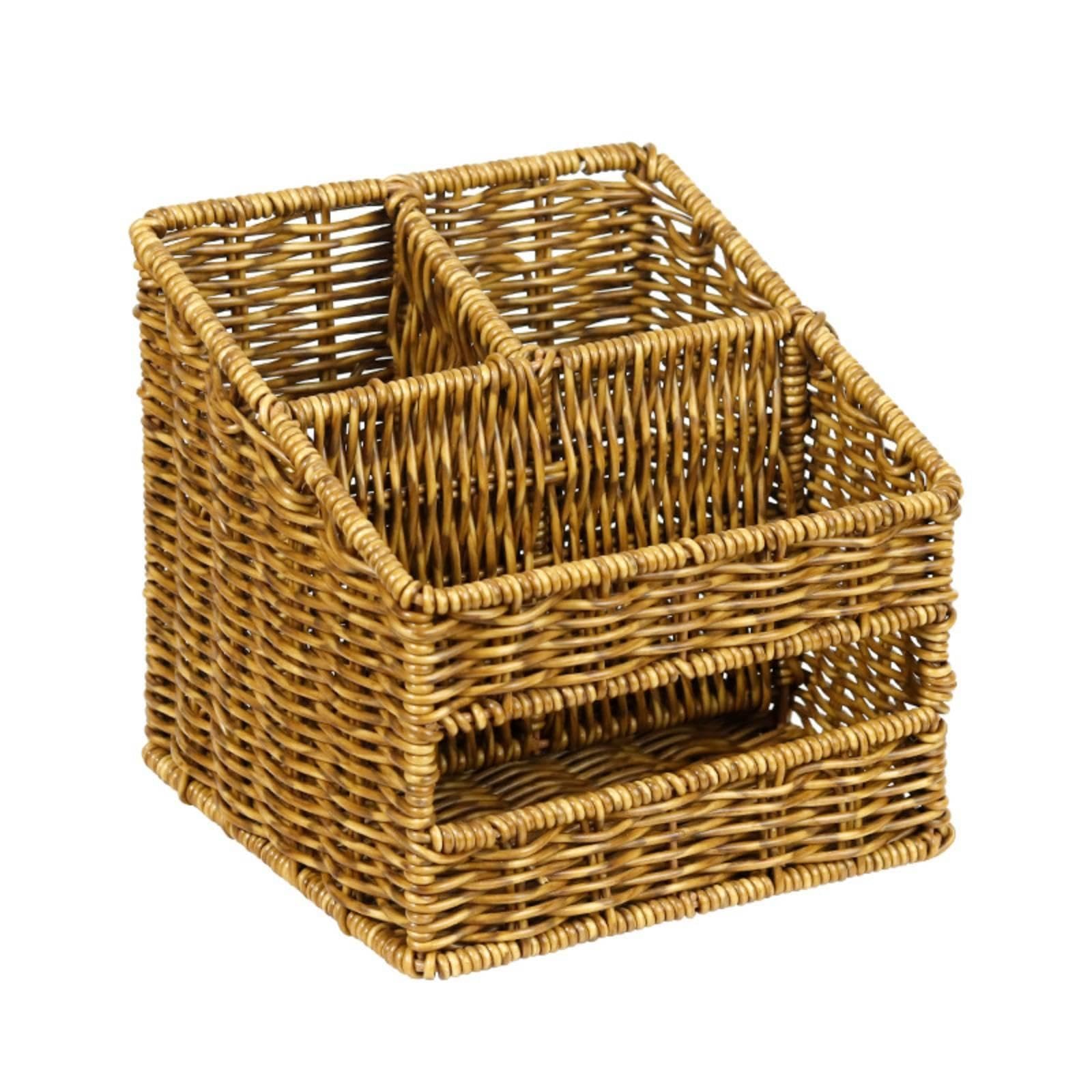 Woven Desktop Basket Paper-Rope Weave Wicker-Style Organizer Basket Compartmented | Storage Bins & Baskets | Home Organization | Household Supplies & Cleaning-picture-18