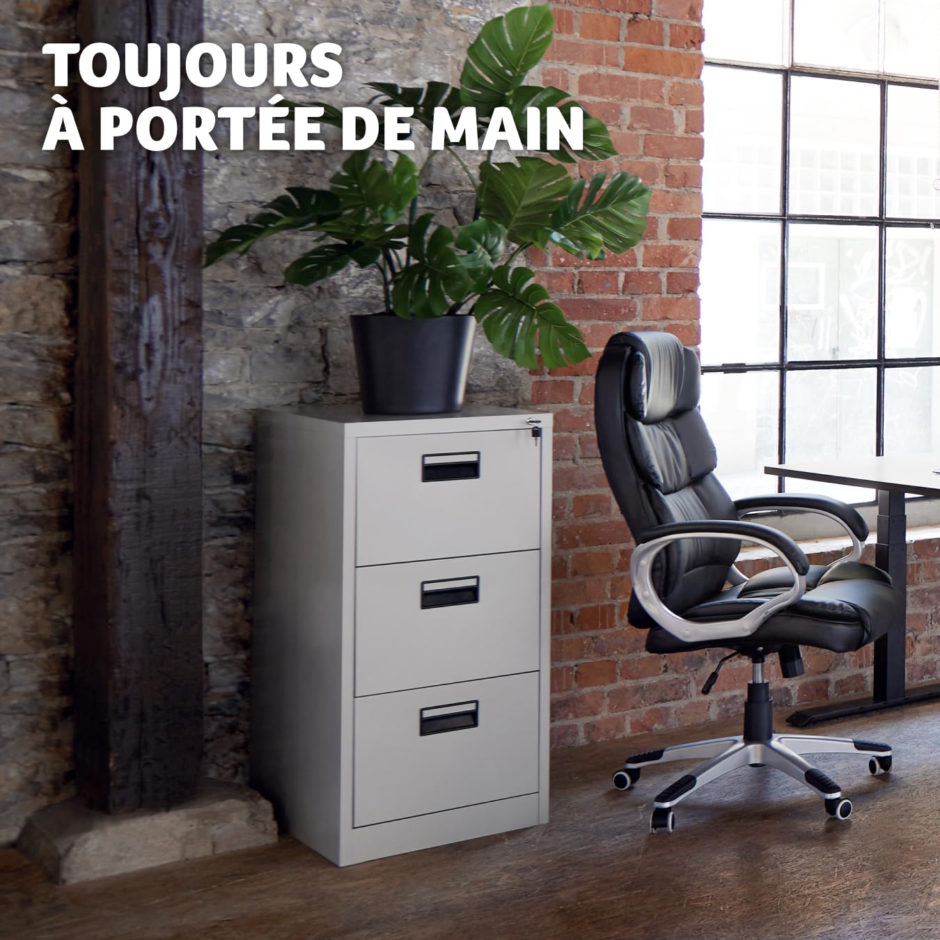 tectake® Armoire de Rangement Meuble tiroir Metallique 3 Tiroirs pour Rangement Dossier, Caisson Bureau pour Dossiers Suspendus au Format DIN 4, Porte Document Bureau 62,4 x 46 x 102,8 cm - Gris