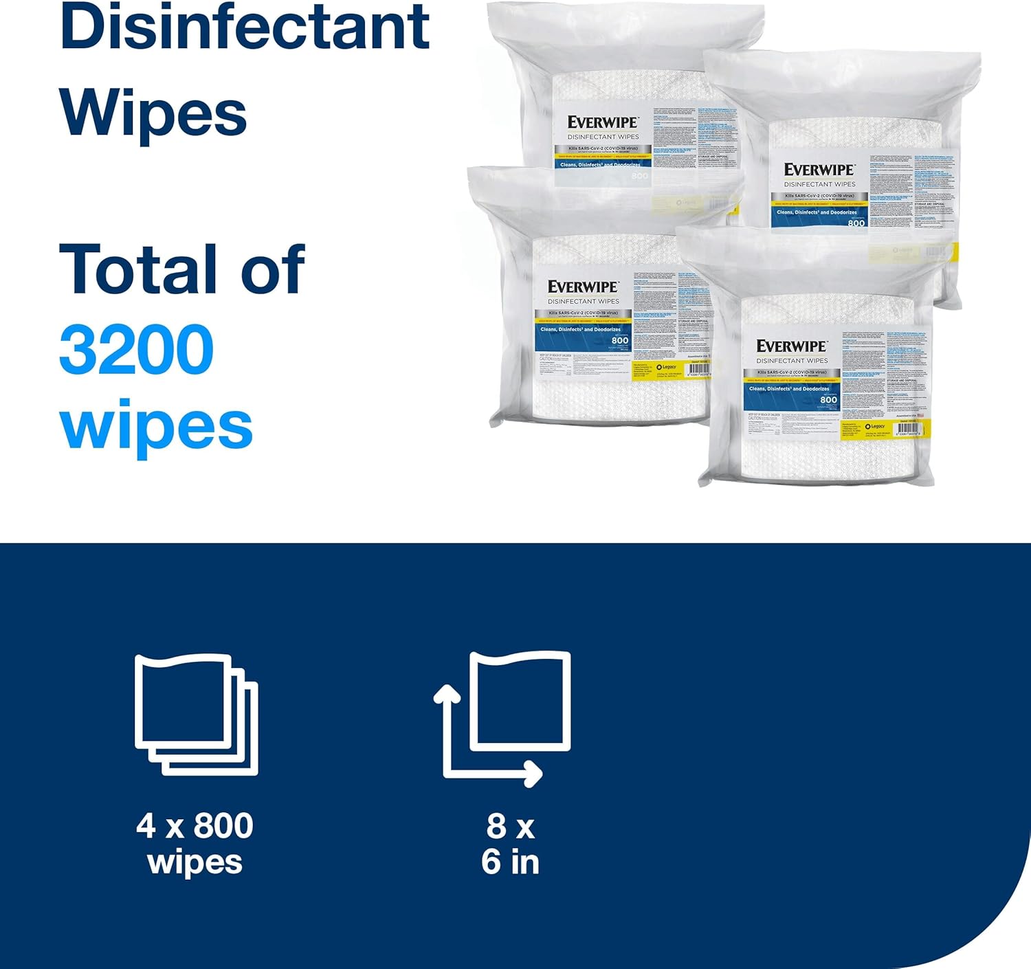 Tork Everwipe Disinfectant Wipe Jumbo Rolls White, Cleans and Deodorizes, 4 x 800 wipes, 192805 + Everwipe Mobile Wet Wipe Buckets White, Resealable, Compatible with Everwipes, 2 buckets, 192811