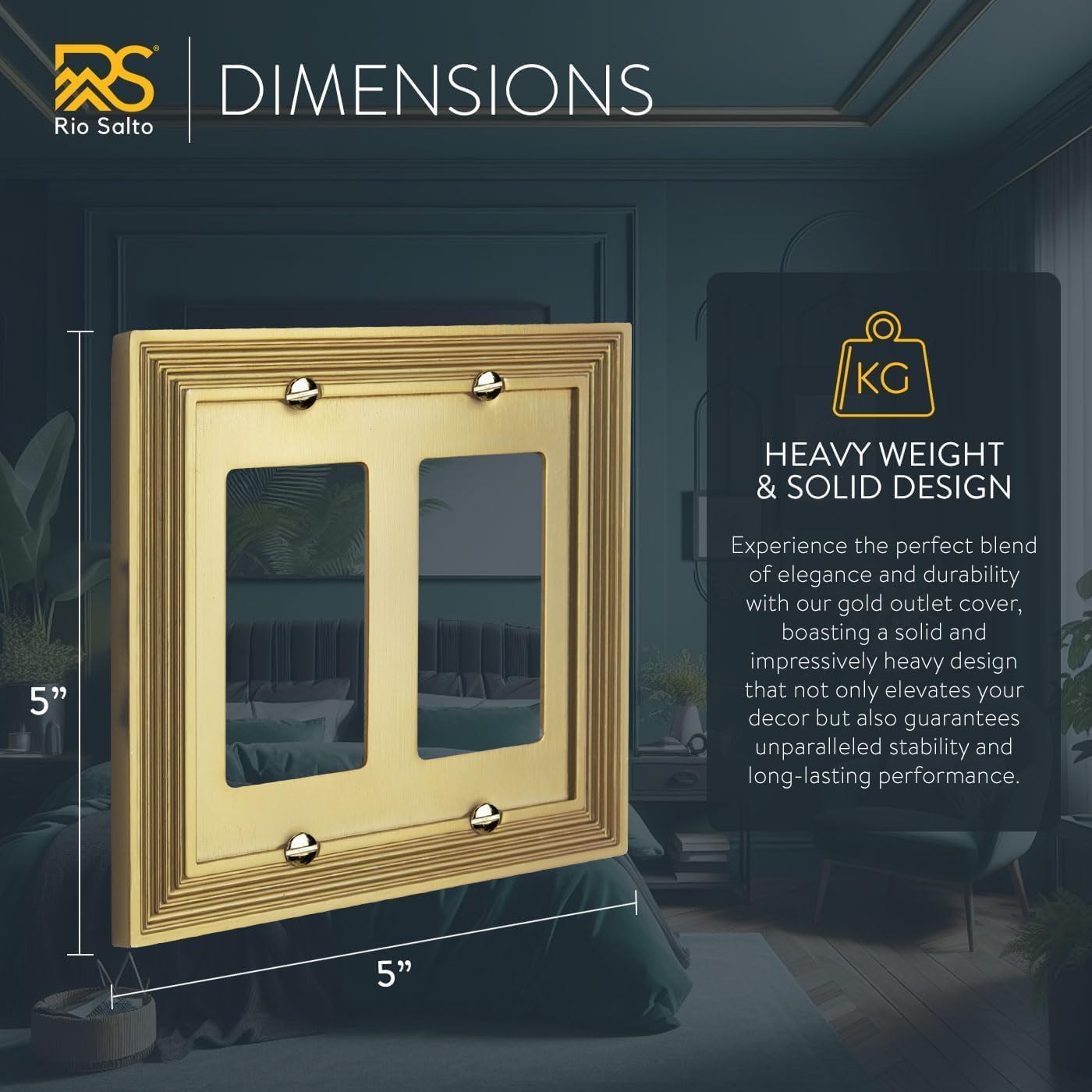 Rio Salto Rocker Light Switch Cover Plate Double Rocker Switch Plate Decorator Paddle GFCI 2-Gang Brushed Brass Gold Metal Outlet Covers Light Switch Plate Wall Plates — Estate Collection 5" X 5"