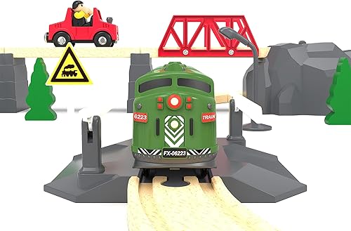 Miniatura 8 de Tren de juguete con control remoto, juego de tren motorizado para pista de madera, trenes eléctricos con sonido y efectos de iluminación compatibles
