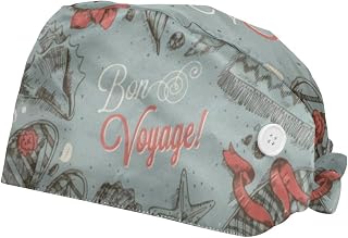 Voyage Beach 2 Pack Adjustable Working Cap with Buttons Elastic Bouffant Hats Head Scarf with Sweatband for Women Men