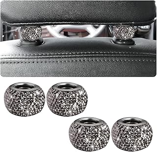 CGEAMDY 4 Universal Diamond Crystal Car Seat Headrest Rings, Car Seat Headrest Car Interior Decoration Accessories Bling Interior Decoration for Car Vehicle (Light Black)