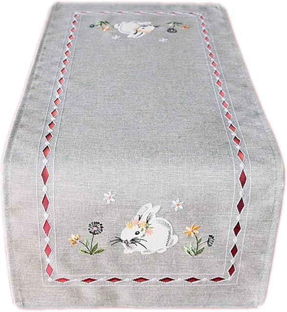Raebel Easter Light Grey Tablecloth Table Runner Doilies Easter Decoration Rabbit Pink 100% Polyester (30 x 70 cm Rectangular Table Runner)