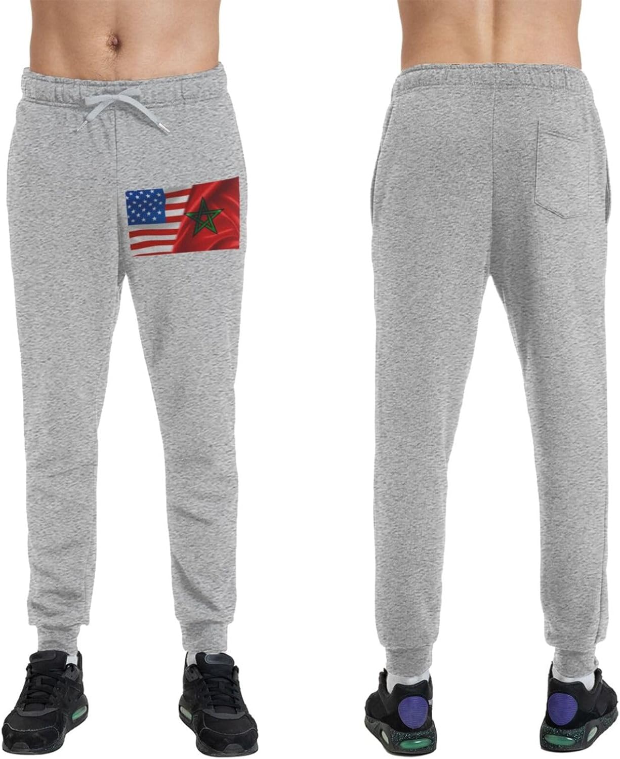 America Flag and Moroccan Flag Men's Long Pants Athletic Running Pants Sports Pants