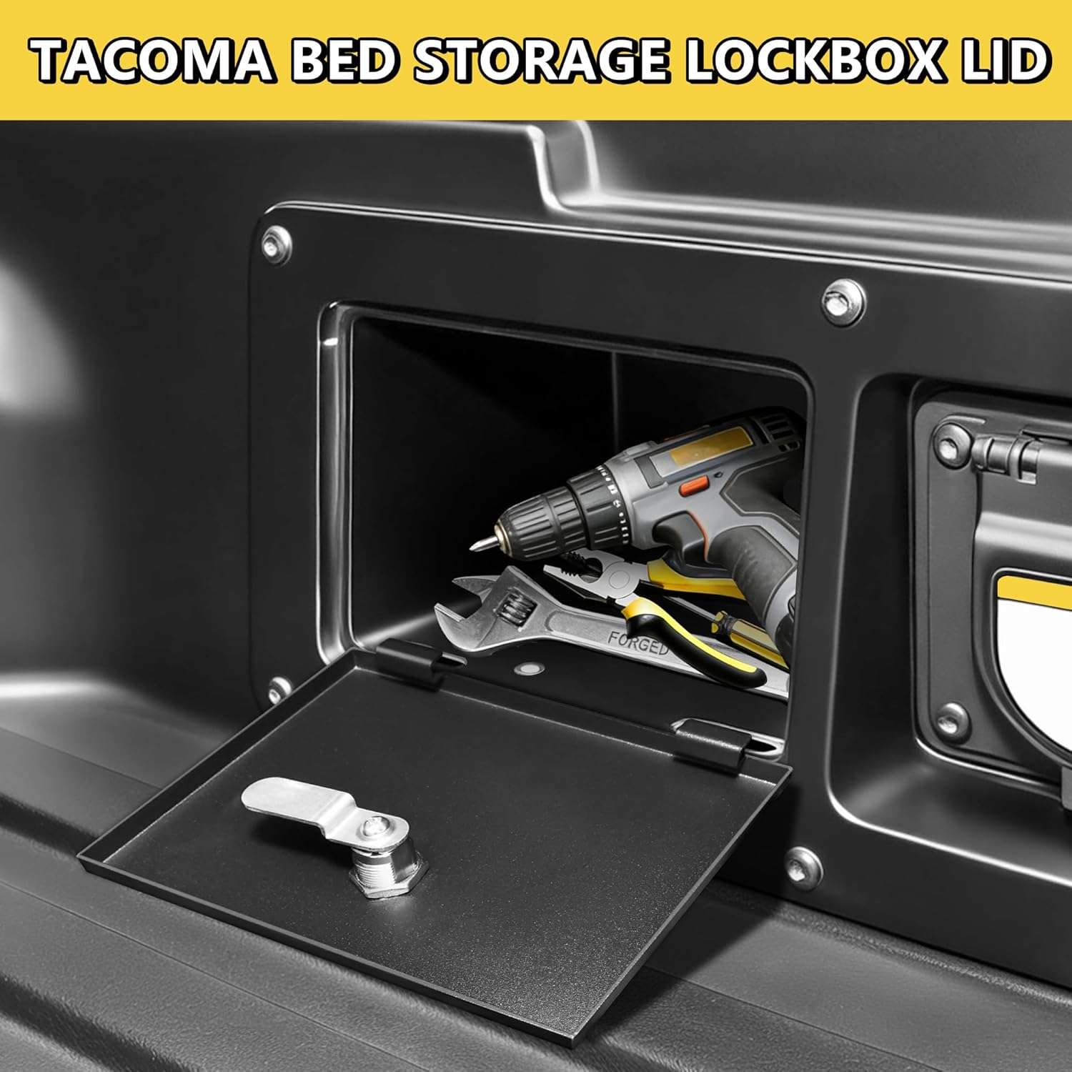 Truck Bed Storage Lockbox Lid Compatible with 2016-2023 Toyota Tacoma 3rd Gen Pickup Truck Bed Privacy Lock Box Cover Security Vault Anti Theft, Coded Lock with Spare Key