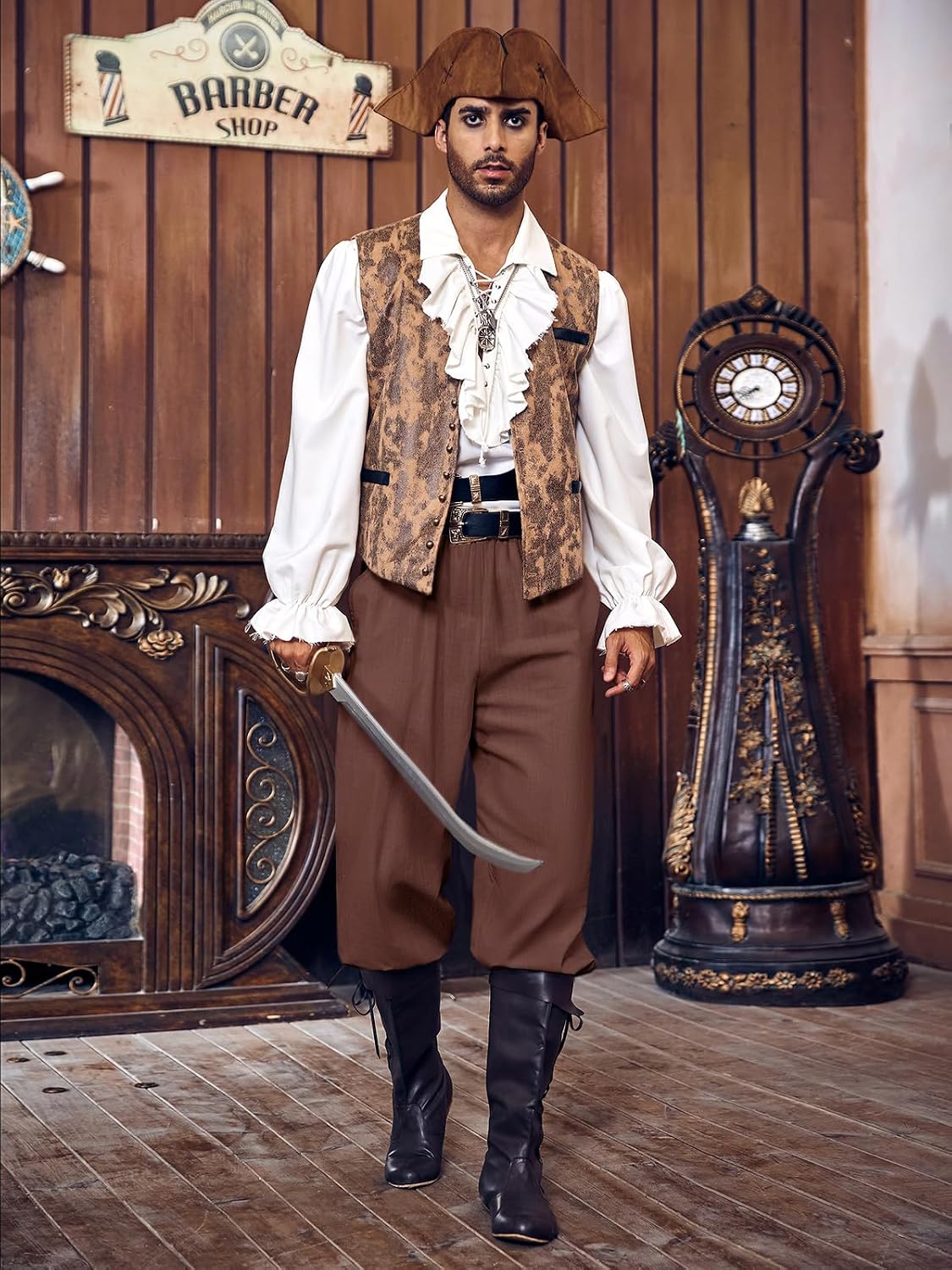 Runcati Mens Medieval Pirate Pants Viking Ankle Banded Lace Up Trouser | Renaissance Viking Navigator, Ankle Banded, Cotton, Lace Up, Halloween Costume
