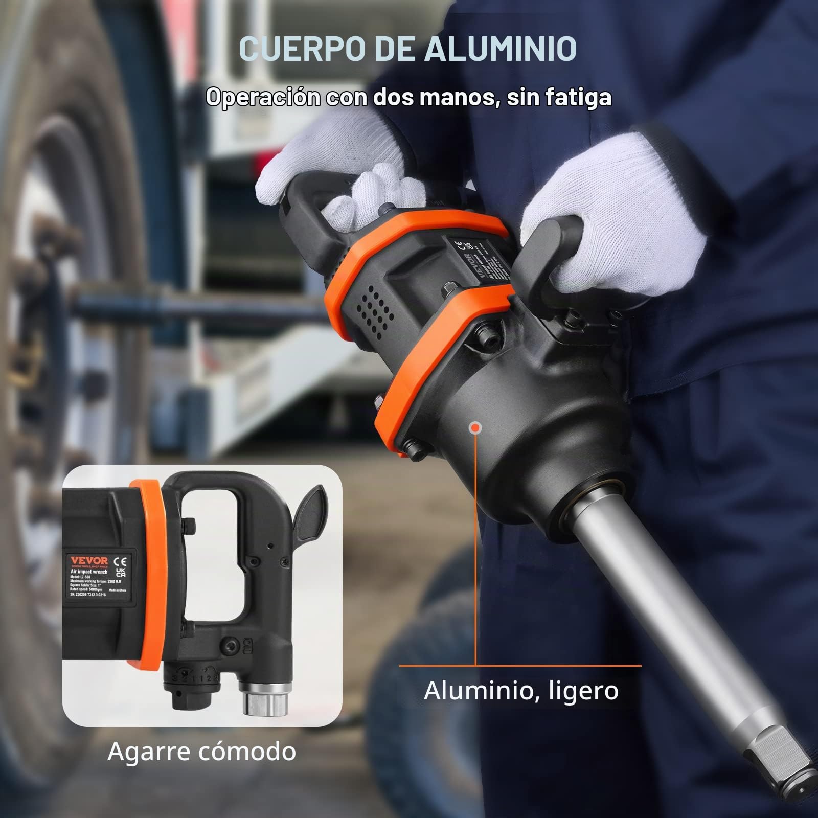 VEVOR Llave de impacto neumática de 1" Pistola de impacto 3160 pies-lbs Salida de torque inverso 5000 RPM Mango en D para tareas de camiones, entusiastas de la automoción, mecánicos profesionales
