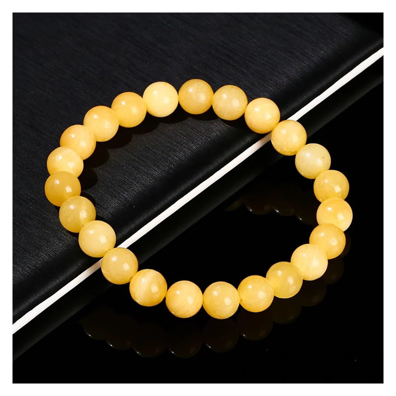 Generico Bracciale con perline rotonde in giada gialla, pietra, donna, uomo, braccialetti elasticizzati jewerly
