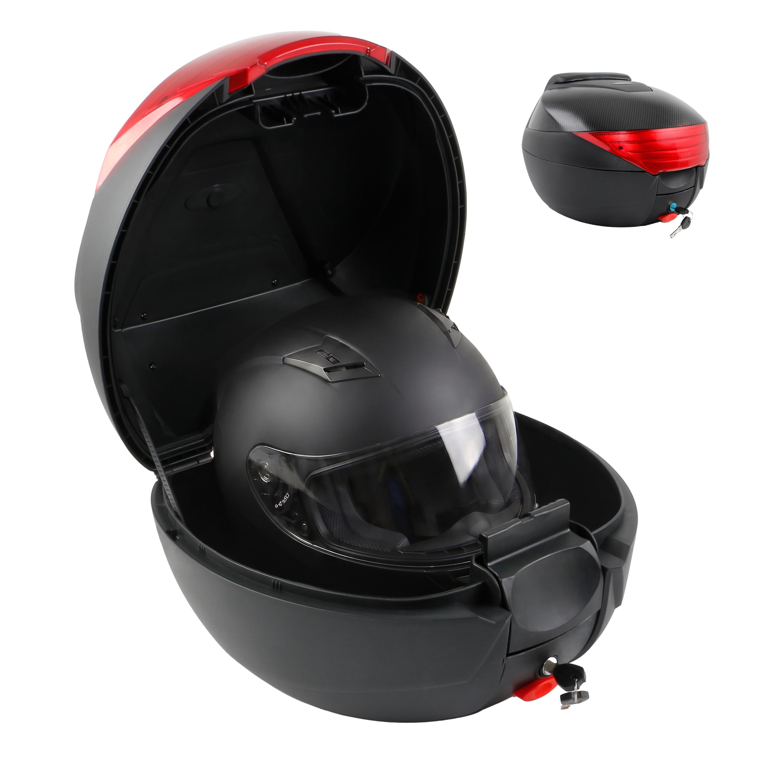 Cecotec City Case Coffre universel pour moto, capacité 29 l, dossier rembourré, polypropylène résistant aux intempéries, réflecteur rouge pour une meilleure visibilité sur route