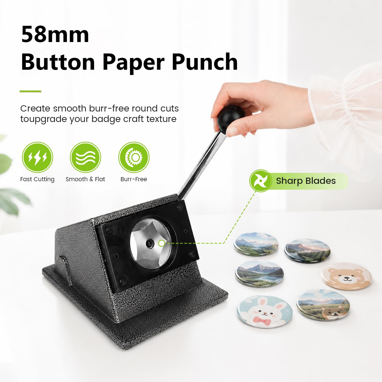 58 mm / 2,25 Zoll Kreisschneider Papier für Buttons, Metall Runder Papierschneider für Buttonmaschine, Rund Schneidemaschine für Abzeichen, Kreis Papierstanzer für Scrapboard, Kunstpapier, Fotopapier