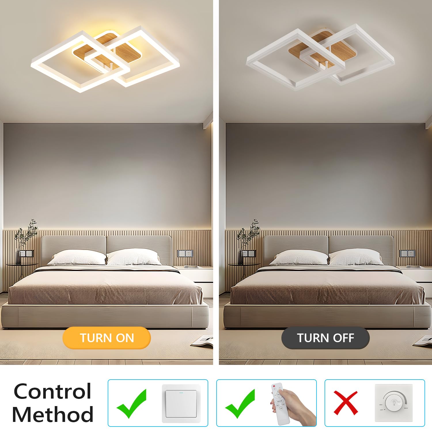 Comely Plafonnier LED 40W 4500LM, Luminaire Dimmable Avec Télécommande | Blanc Carrée 3000K-6500K Moderne Lampe LED pour Chambre Cuisine Salon