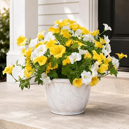 4 Pcs Artificial Petunia Flowers for Outdoors, UV Resistant Fake