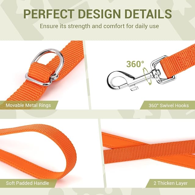 Foto 7 de 8 de Correa para Perros Doble Enganche Ajustable 3 m Manos Libres, Naranja