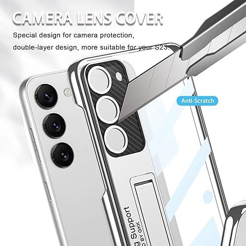 Miniatura 2 de Miimall Funda compatible con Samsung Galaxy S23, S23 con soporte, carcasa protectora translúcida chapada al vacío para Galaxy S23 5G (plateado)