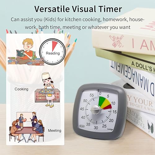 Miniatura 6 de Lavigo Temporizador visual de cuenta regresiva de 60 minutos para adultos, cocina, cocina, niños, estudio, lectura, aula, enseñanza y oficina,