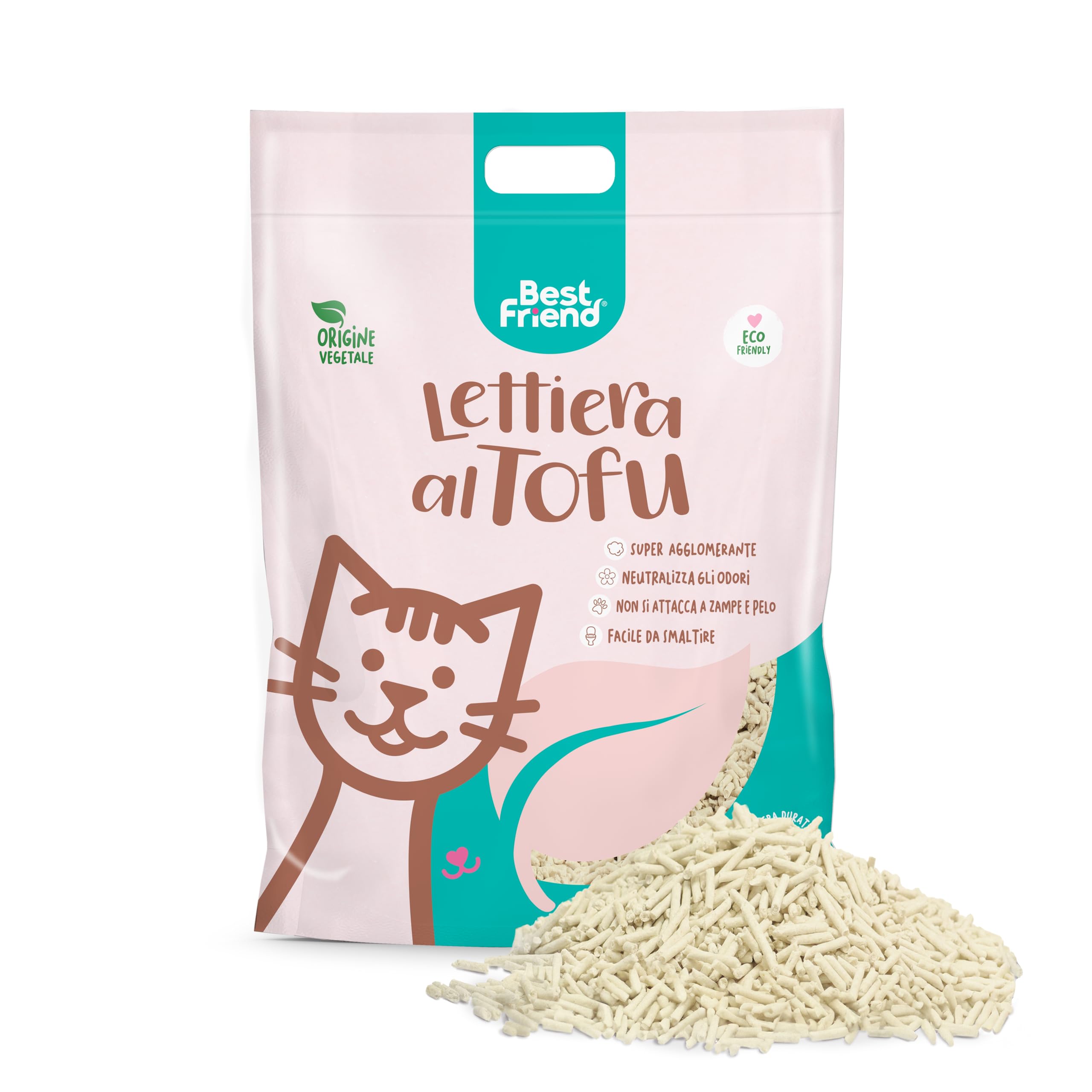 Best Friend - lettiera per gatti al tofu da 5,5 l Agglomerante e Vegetale. Fino a 30 giorni di utilizzo. Si smaltisce nell'organico o nel wc. Sabbia gatti anti odore Classica,