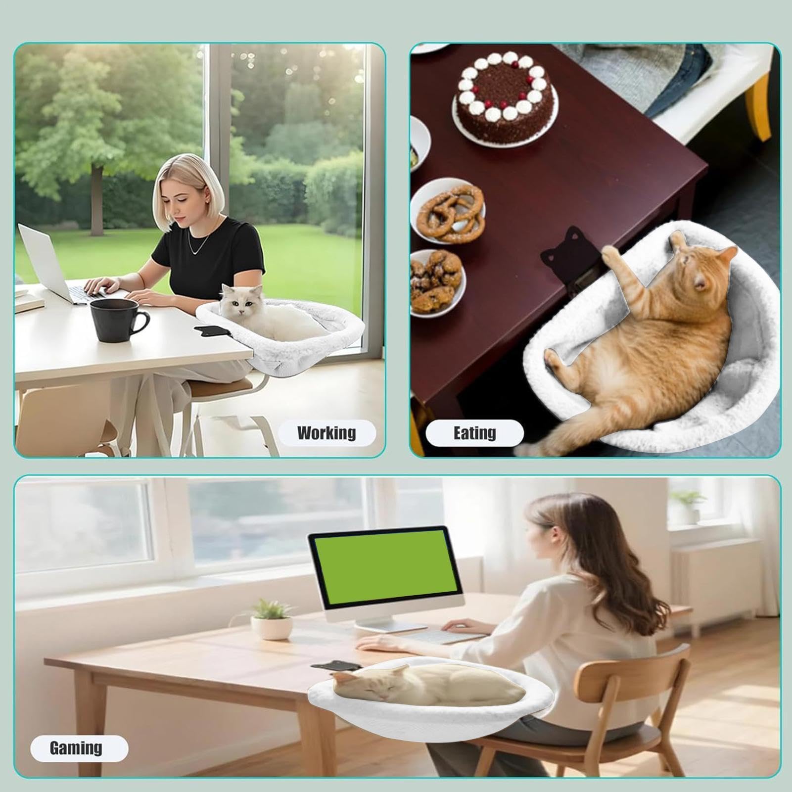 Hamaca para Escritorio de Gato,Percha Plegable que Ahorra Espacio - Hamaca fijada al escritorio - para Interior, Oficina en Casa, Sala de Juegos, Mesas, Estanterías, Puertas, , Pequeño, Mediano,