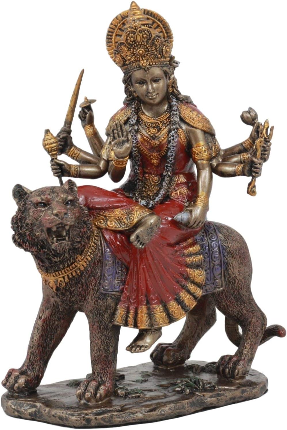 Ebros Gift Bronzed Eight Handed Hindu Goddess Shakti Devi Durga Sitting On Bahan Tiger Statue The Invincible Devi Shakti Independence Beautiful Altar Sculpture Figurine