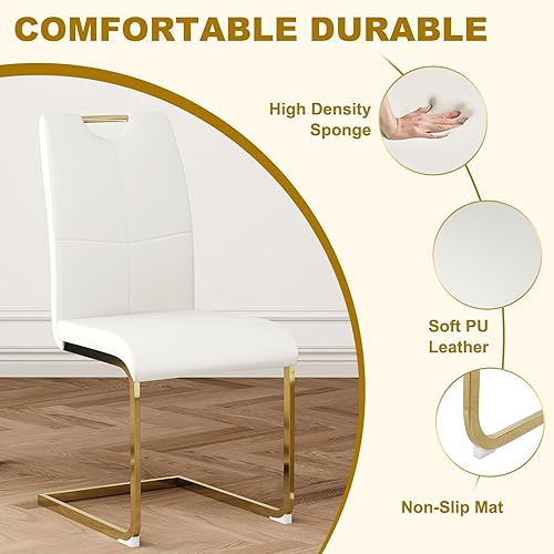 Miniatura 4 de Juego de mesa de comedor de vidrio de 51.18 pulgadas de ancho para 4, mesa de cocina rectangular moderna de vidrio con patas de metal dorado, 4 Mesa