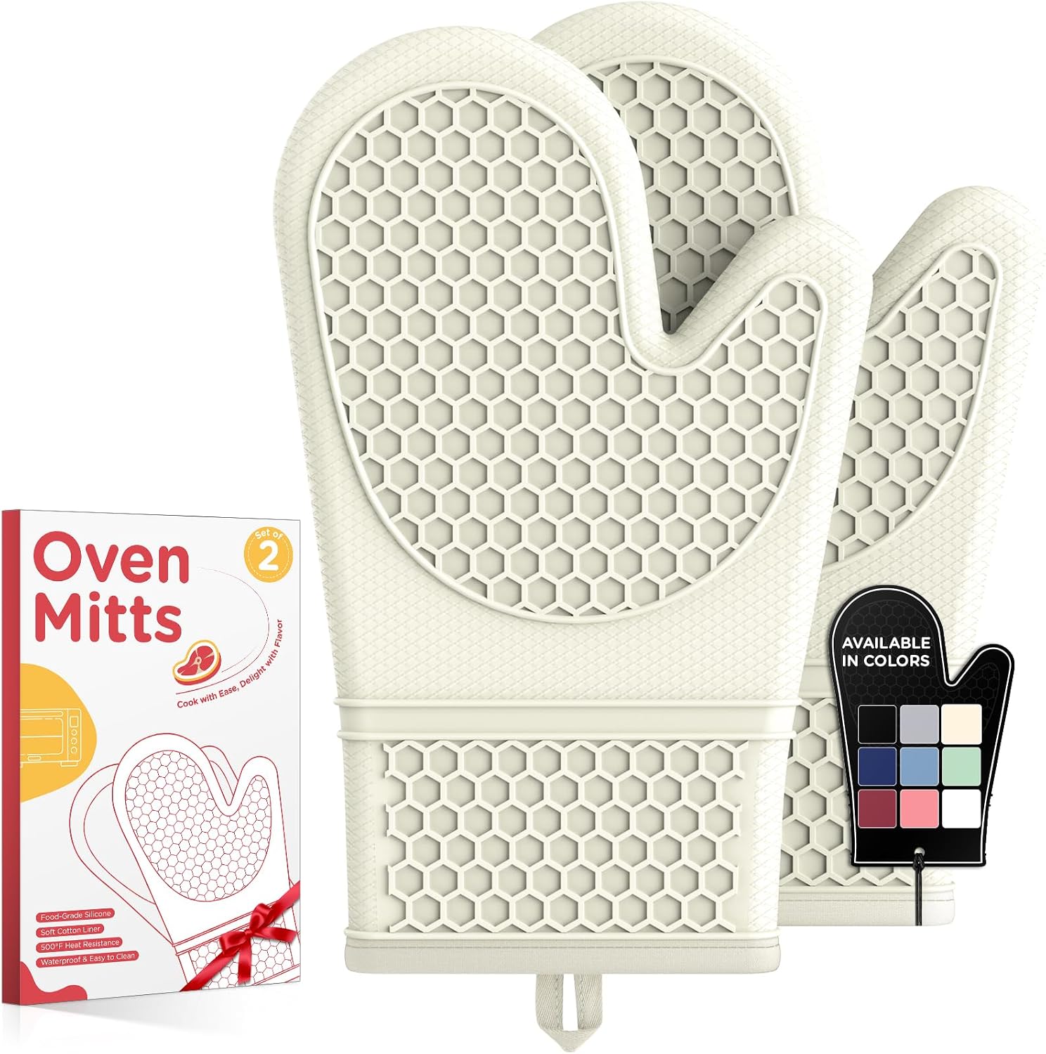 Kitsure Silicone Oven Mitts, Set of 2, Heat Resistant, Oven Gloves with Soft Lining, Non-Slip Kitchen Essentials, Kitchen Gadgets, Apartment Essentials, Great Gift for Cooking, Baking, Blue