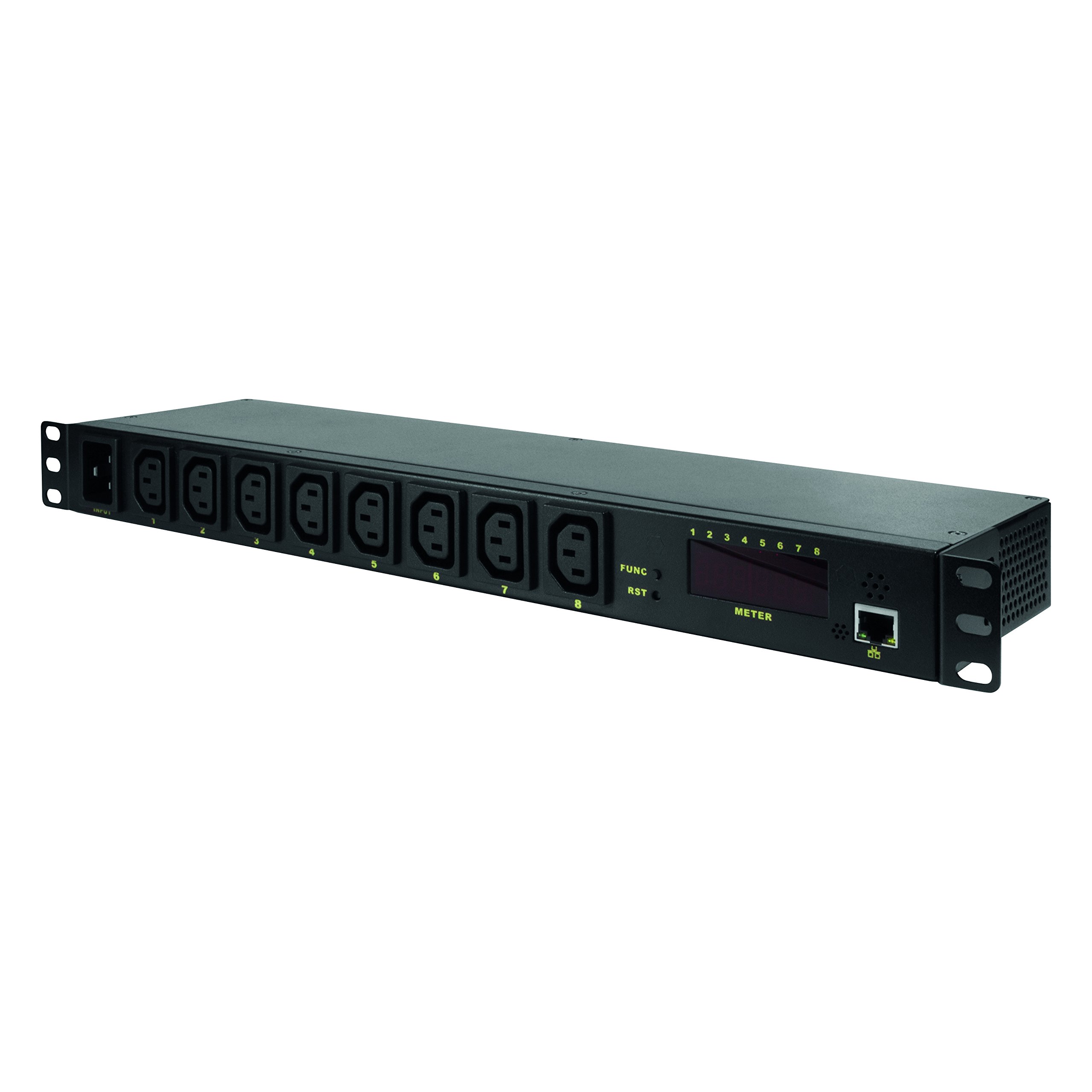LogiLink Professional PDU8P01 Hochwertige IP "19" Steckdosenleiste 8-fach mit Schalt-, Mess/Warnfunktion, Temperatur und Feuchtigkeitssensor Schwarz