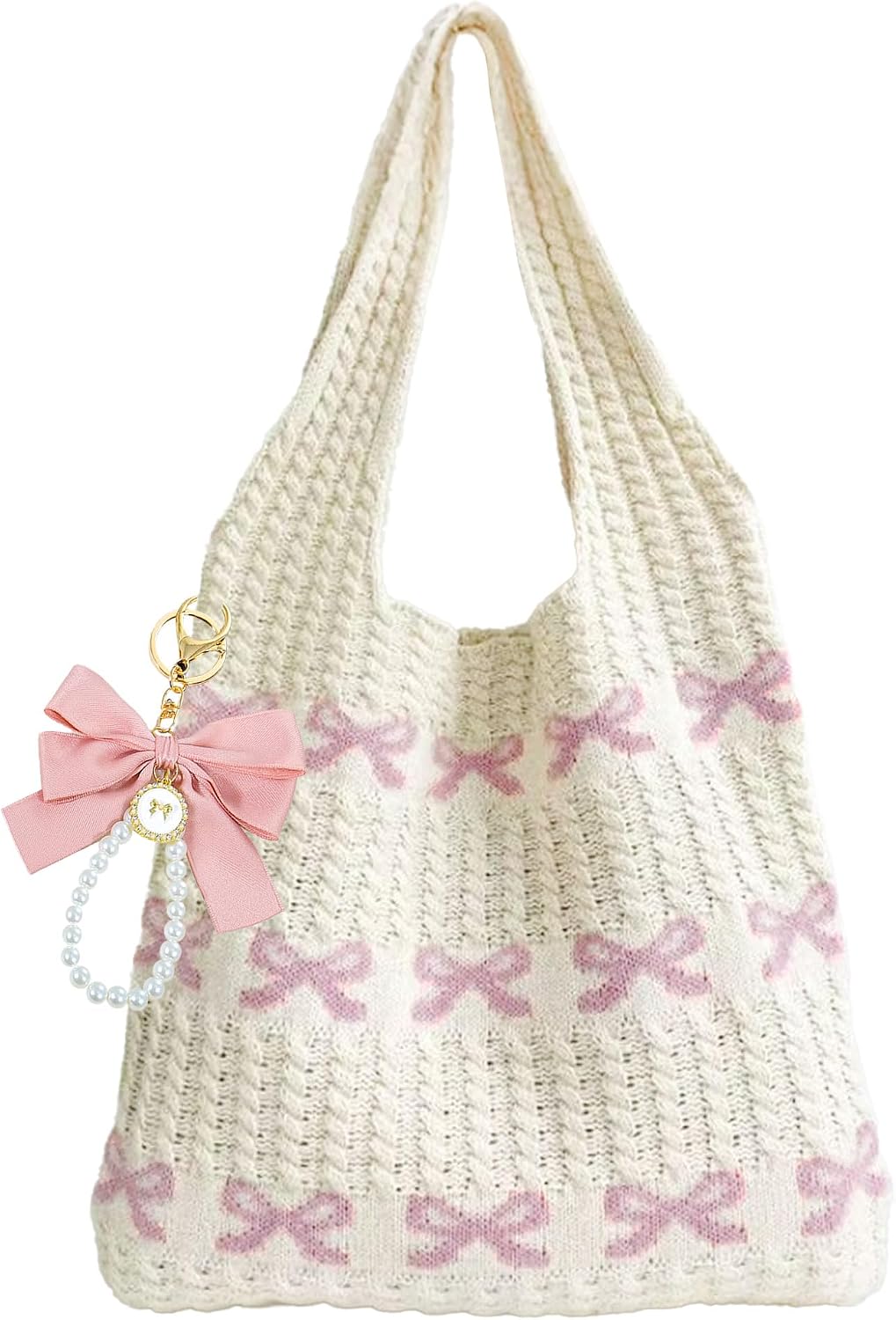 JeVenis Crochet Tote Coquette Bow Aesthetic Beach Mesh Knitted Shoulder Bag