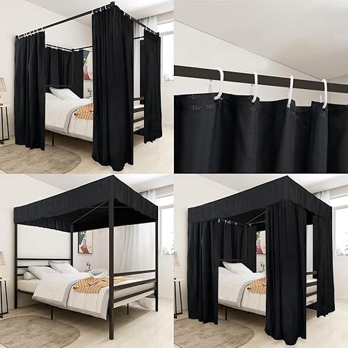 Miniatura 4 de Cortinas negras para cama  4 cortinas de esquina para cama individual, para decoración de dormitorio de adultos y niñas (negro, individual)