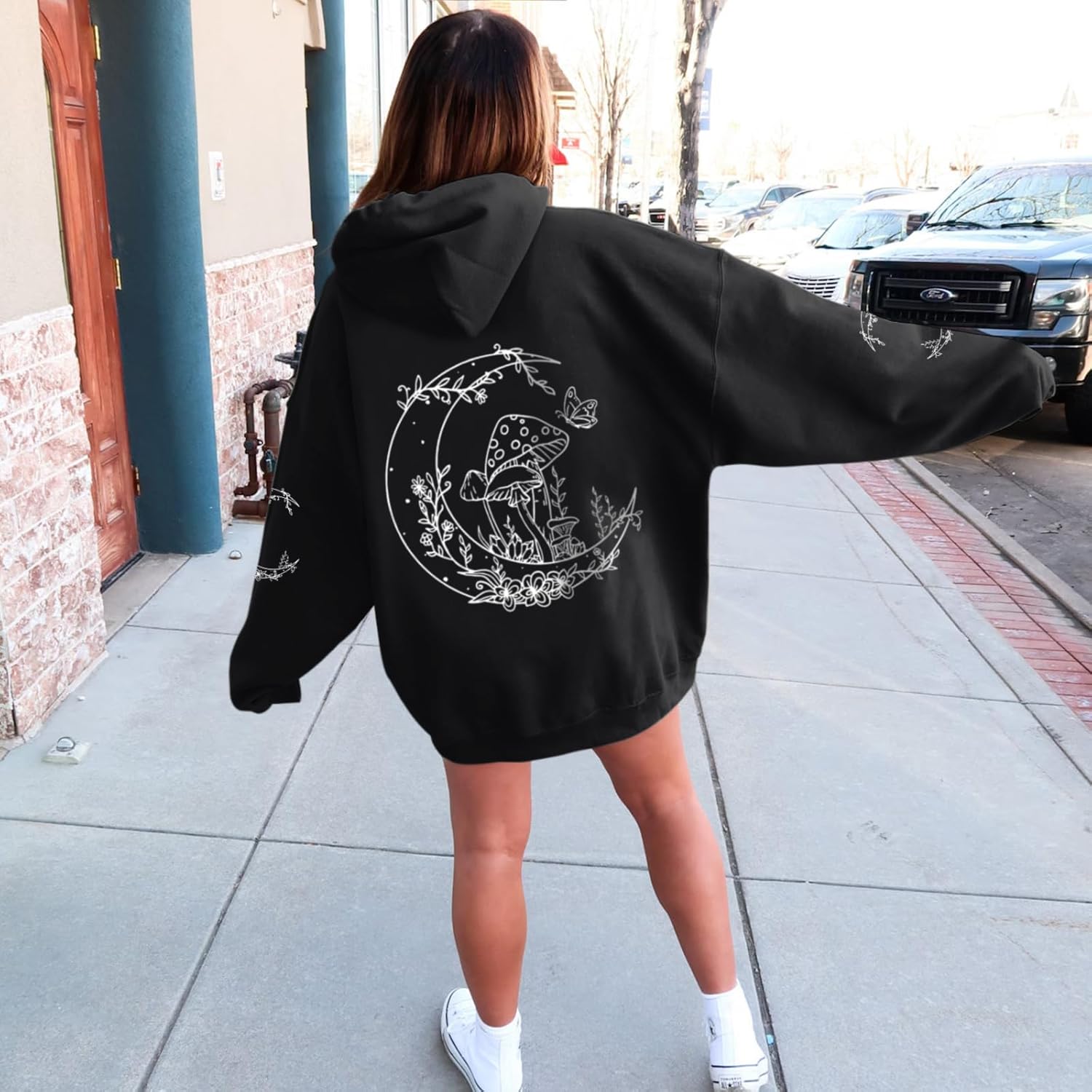 Graphic Hoodies for Women Mushroom Moon Sweatshirt Oversized Hoodie Gothic Vintage Sweatshirt Print Tops - Image 2