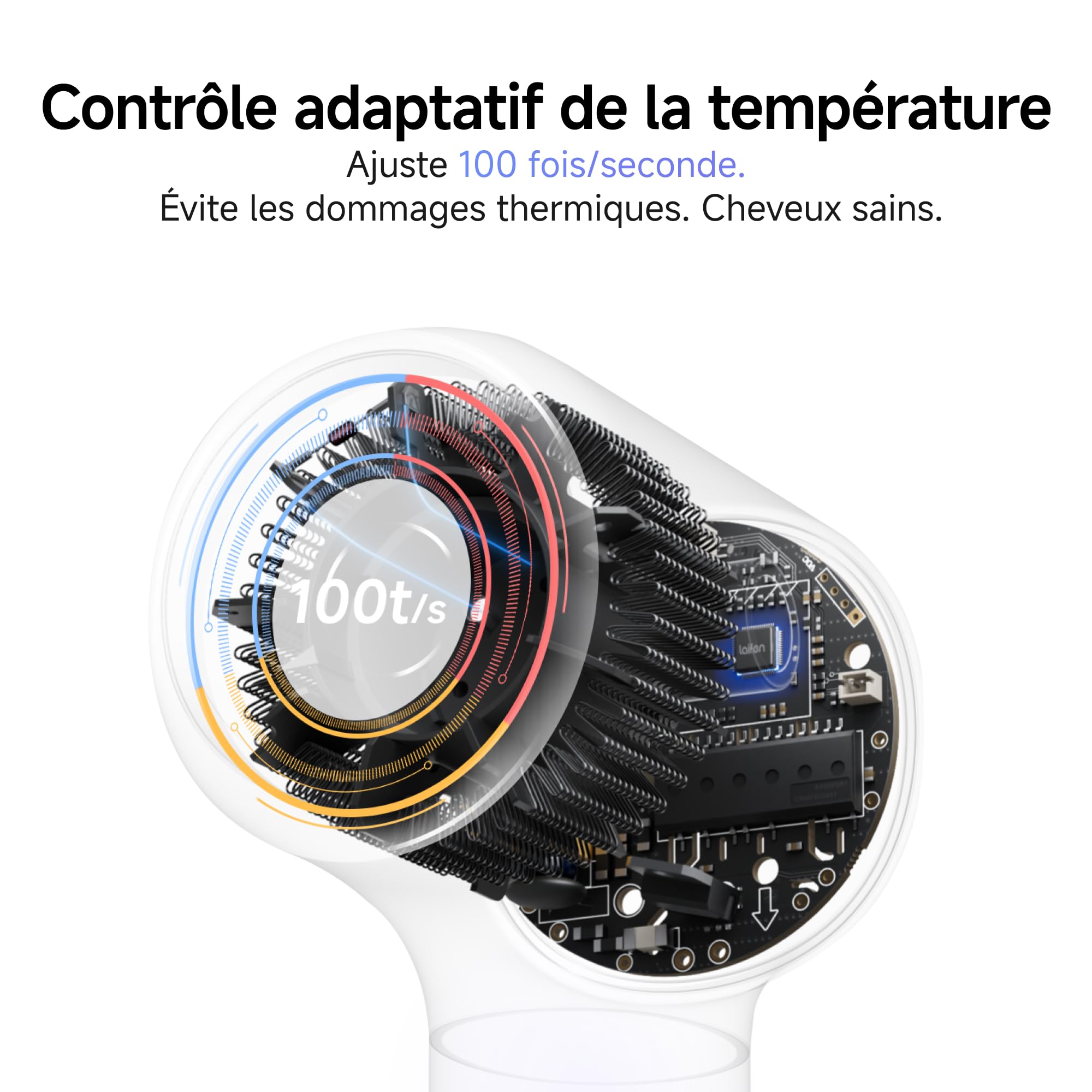Laifen Neo Sèche-Cheveux Haute Vitesse, 200M Ions Négatifs, Moteur Brushless 110k tr/min, Température Intelligente, Léger 390g, Silencieux 59dB, 2 Buses Magnétiques adapté à toute chevelure (Noir)