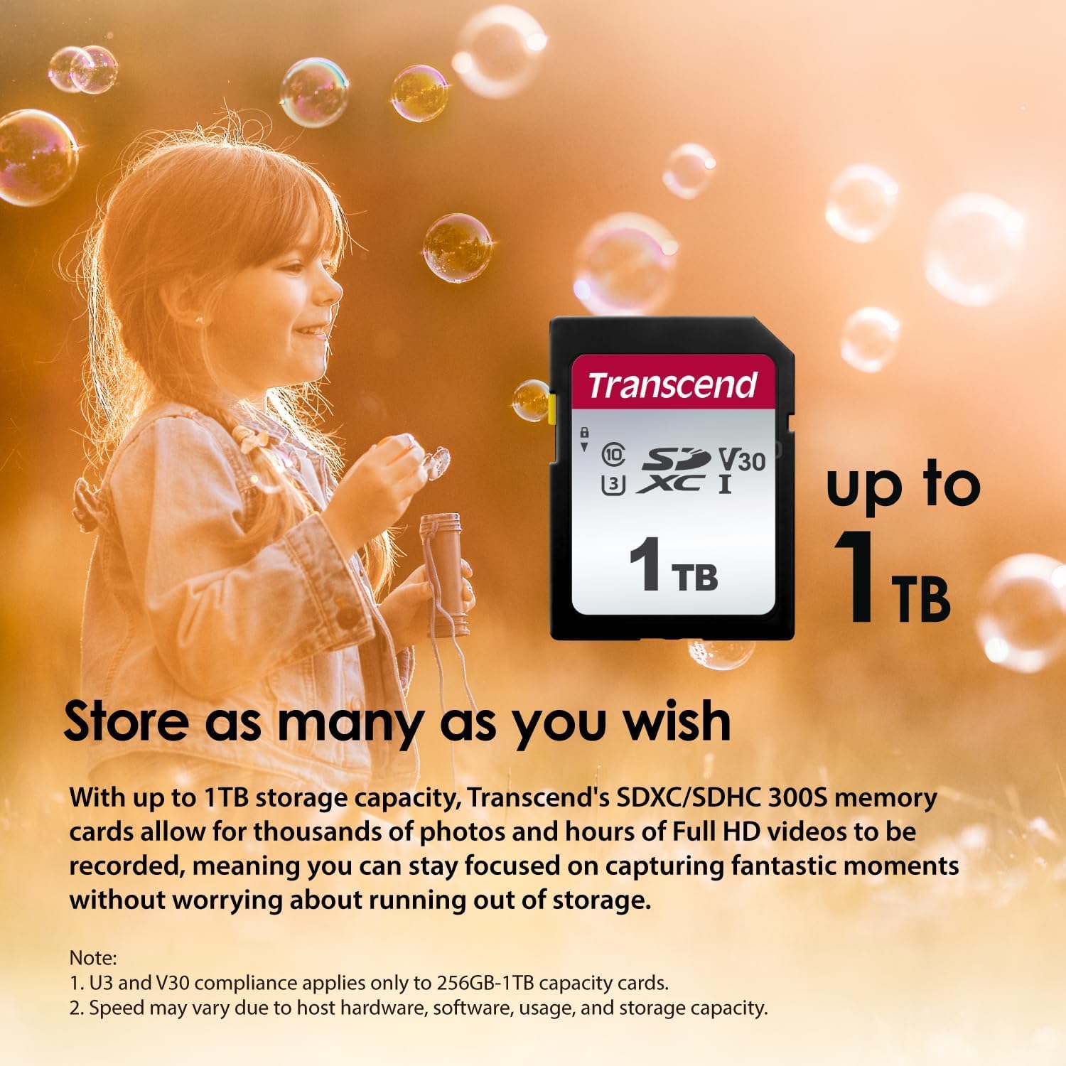 Transcend 32Go SDXC 300S Carte Mémoire UHS- I, C10, U3, V30, 4K, Full HD - TS32GSDC300S
