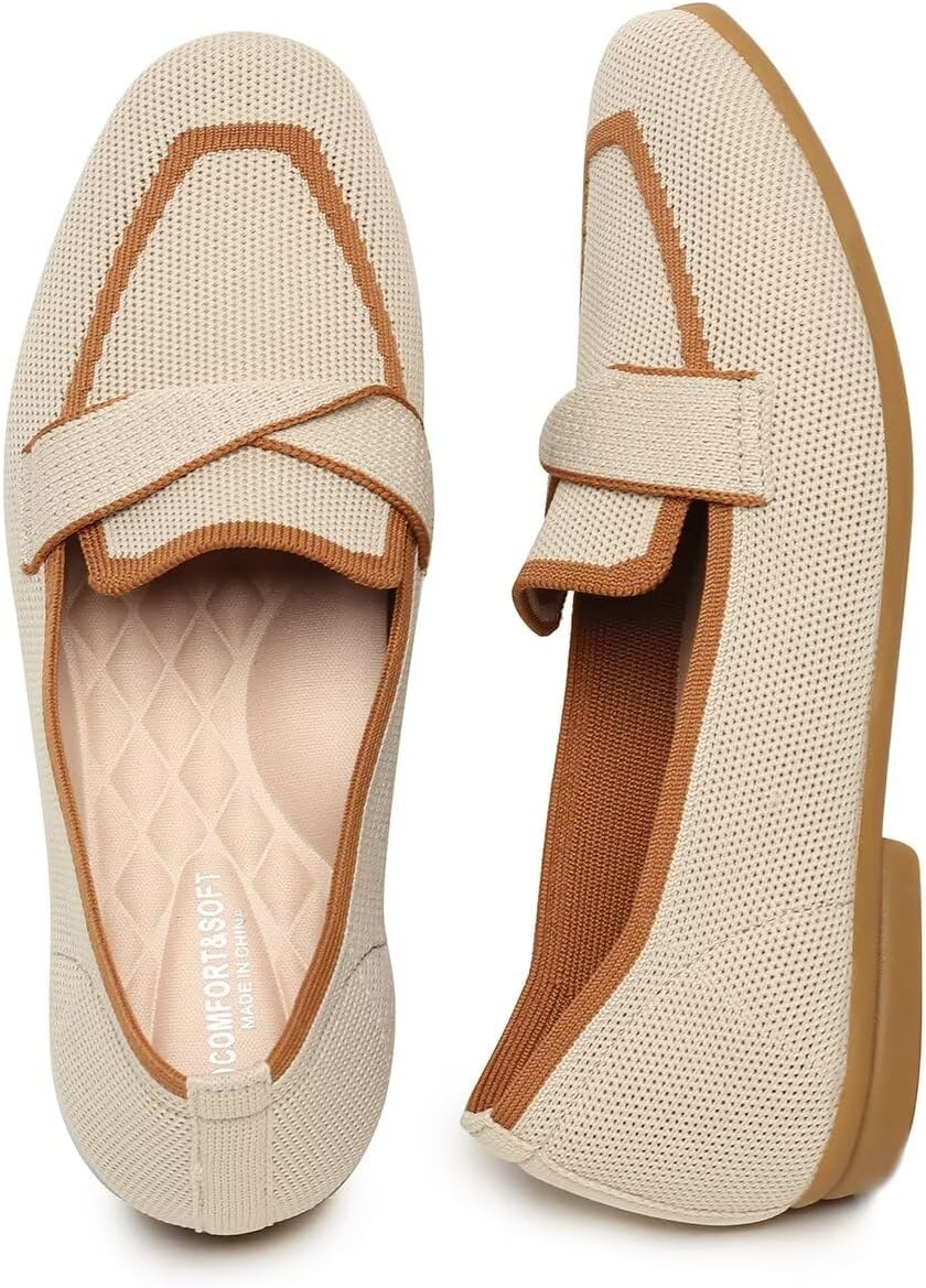 Women's Slip-on Loafer Soft Flats Comfort Knit Walking Office Work Penny Driving Dress Shoes