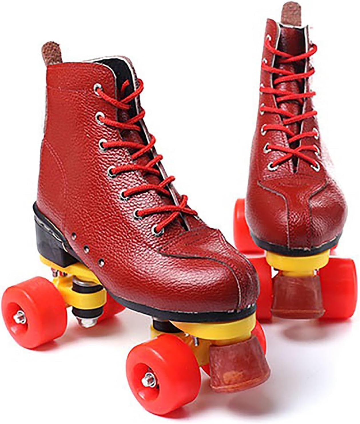 Rindsleder Rollschuhe Damen Und Erwachsen Klassisch Doppelreihe Roll Schuhe Mit 4 Rädern for Herren Unisex, Sport Rollerskates