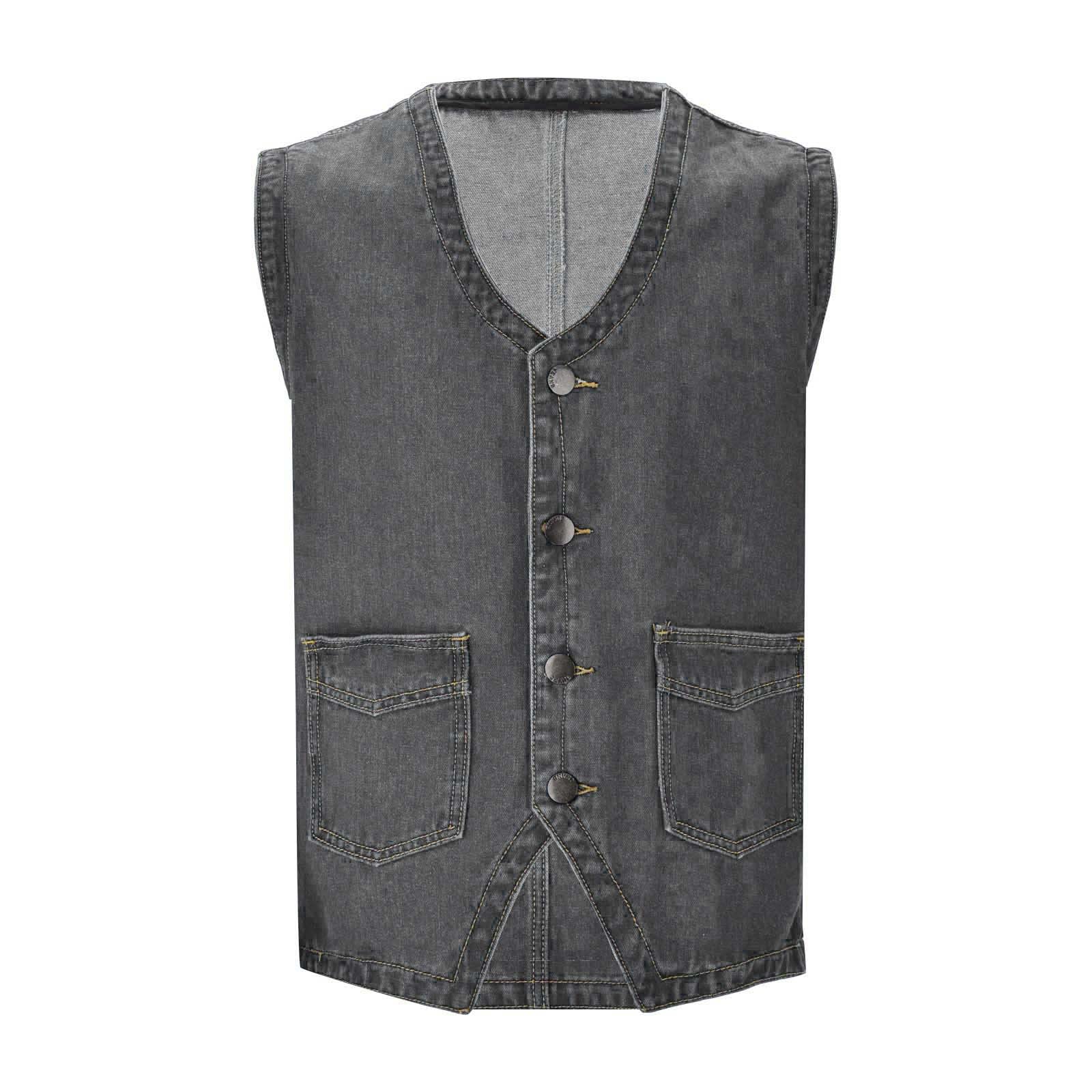 Herrenwesten Übergrößen Outdoor, Cowboy Weste Herren 4Xl, Motorrad-Weste | Cowboyweste Mit Knöpfen Ärmellos Jacke Lose Fit Vest Einfarbig Gilet Bequeme Freizeitweste