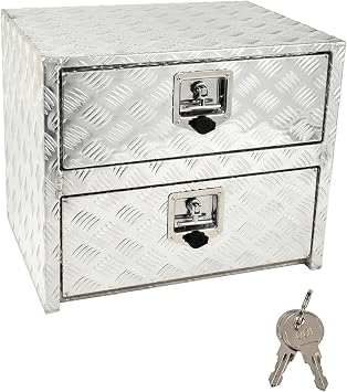 24 Inch Silver Aluminum Underbody Truck Box w/Drawer & Lock T-Handle Latch Key 24 x 18 x 20 Inch Truck Tool Box Job Box For Storage & Organization
