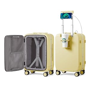 mixi Carry On Luggage with Cup Phone Holder and Charger Hard Shell Suitcases with Spinner Wheels 20 Inch