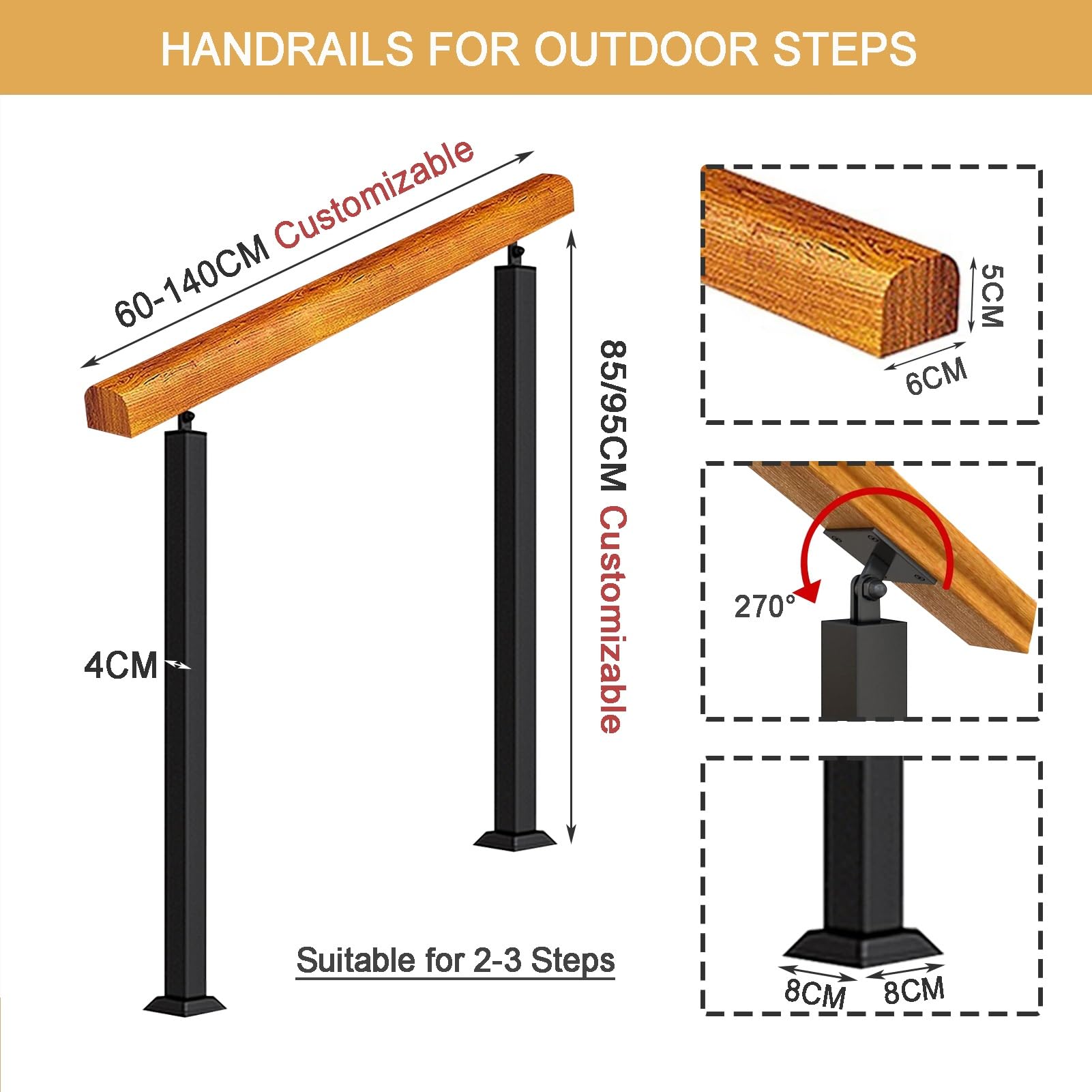 Cartel de madera para escalones – Pancarta duradera para interiores y exteriores para 3 – 4 escalones, escalera montada en el suelo para terraza y jardín – Transición segura il Solution