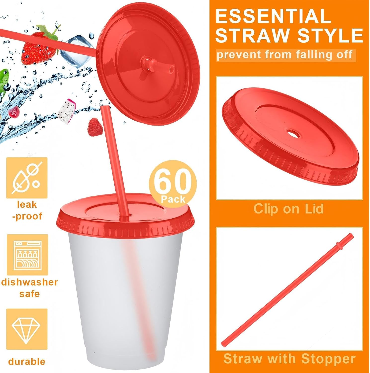 Sieral Cups with Straws and Lids Kids Tumbler with Straw Reusable Water Bottle Iced Coffee Travel Mug Adults Plastic Cups for Parties 16 oz(Lovely Colors,60 Pack)
